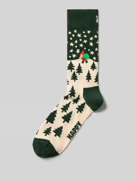 Skarpety o kroju regular fit z wyhaftowanym logo model ‘Santa on the Way’ Happy Socks zielone