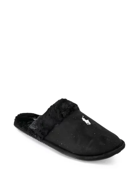Krzneni ukras papuče Polo Ralph Lauren s krznom crna