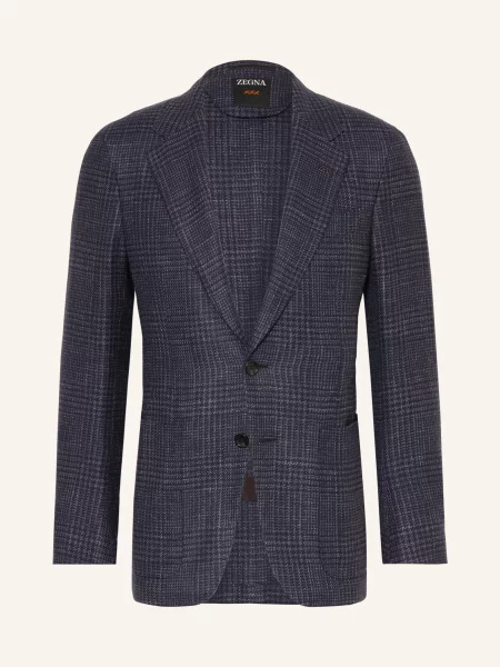 Zegna Sako Lago Extra Slim Fit S Kašmírem tmavě modrá / šedá bílá