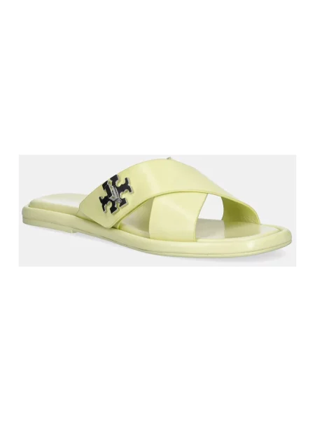 Klapki Tory Burch skórzane żółte