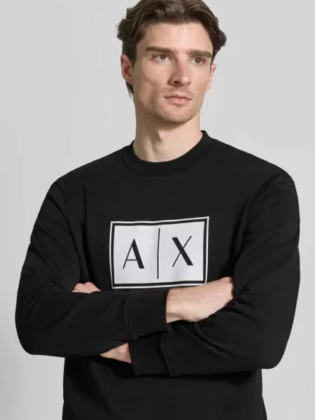 Bluza z nadrukiem z logo i okrągłym dekoltem Armani Exchange czarna