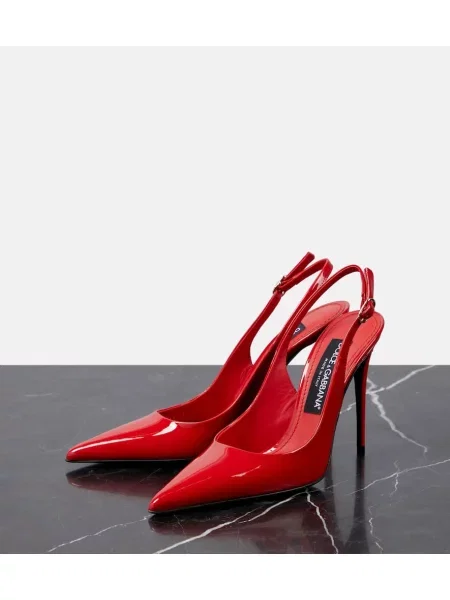 Pantofi cu toc Dolce&gabbana din piele de lac slingback roșu
