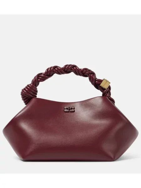 Geanta de piele Ganni din piele bordo
