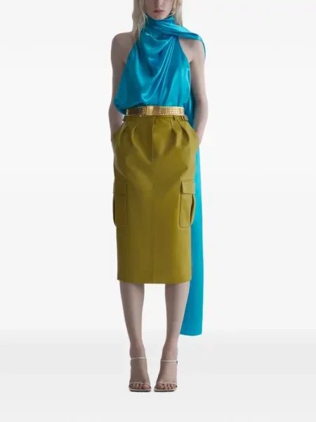 Top Mugler cu spatele deschis albastru