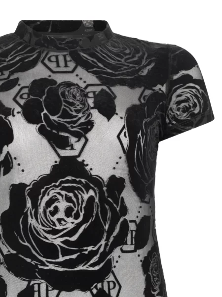 Scurt tricou Philipp Plein cu model floral negru