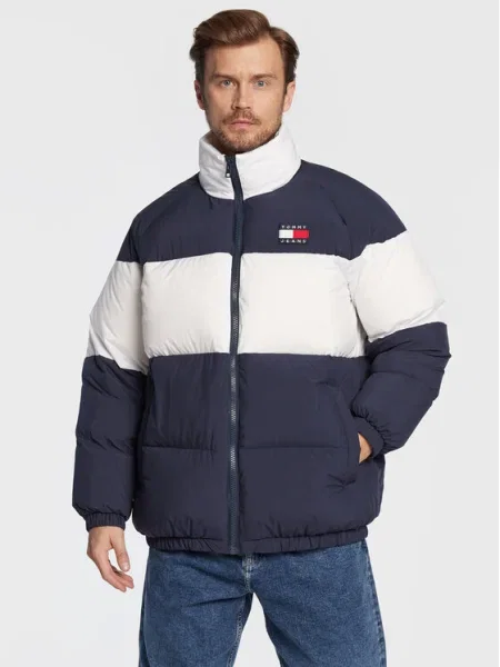Tommy Jeans Geacă de iarnă Authentic bleumarin / roşu închis alb