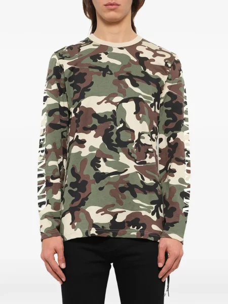 Lung tricou Mastermind Japan cu imagine cu model camuflaj verde