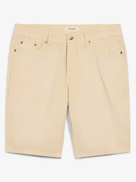 Lekkie bermudy z elastyczną wstawką w talii z kolorowego denimu regular fit beżowe