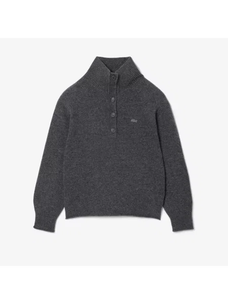 Lacoste Sweter Z Wełny Zgrzebnej Z Wysokim Kołnierzem szary