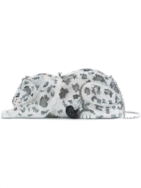 Geantă plic Judith Leiber cu model leopard negru