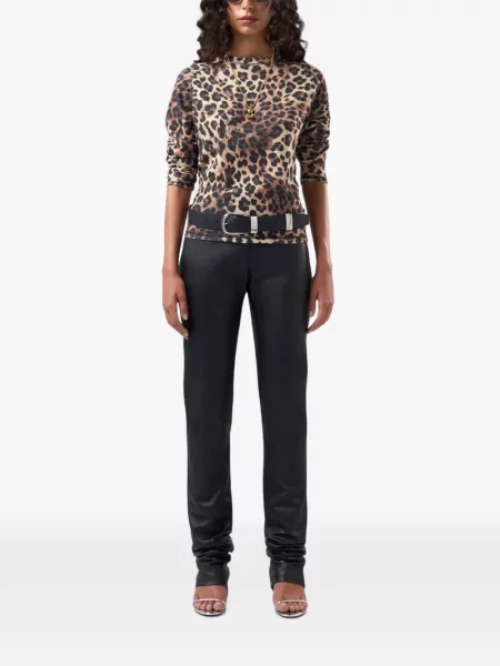 Tricou Gcds tricotate cu imagine cu model leopard maro