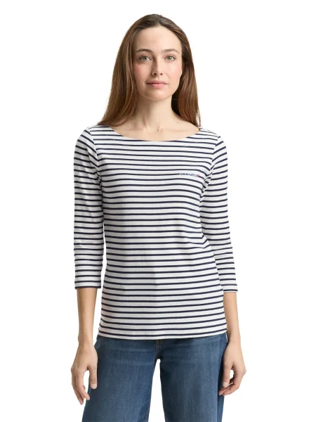 TOM TAILOR Tricou bleumarin / murdar alb