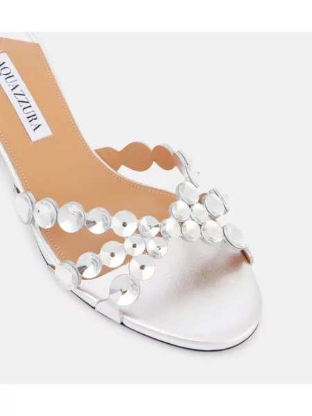 Papuci tip mules Aquazzura din piele de cristal argintiu