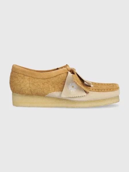 Замшеві мокасини Clarks Originals Wallabee на танкетці коричневий