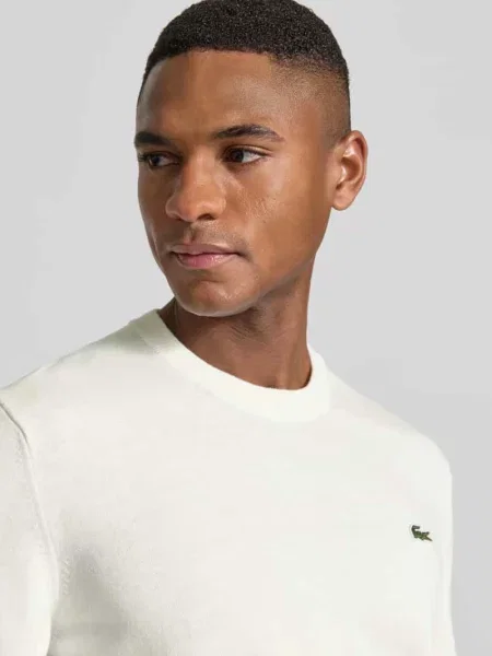 Regular Fit sweter z dzianiny z mieszanki bawełny Lacoste biały