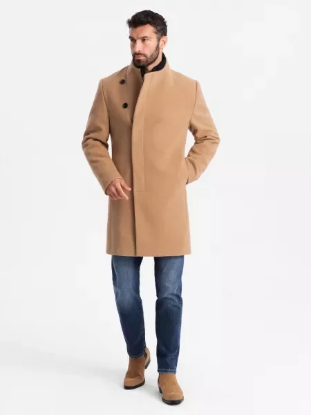 Palton Ombre cu guler înalt maro
