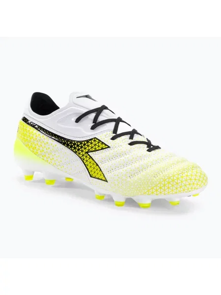 Ghete de fotbal Diadora Brasil Elite Tech GR LPX pentru bărbați alb/negru/galben-fluo alb