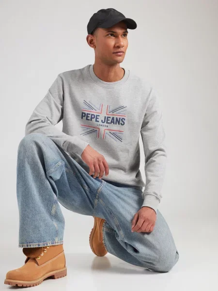Pepe Jeans Mikina modrosivá / tmavomodrá / melírovaná / svetločervená sivá