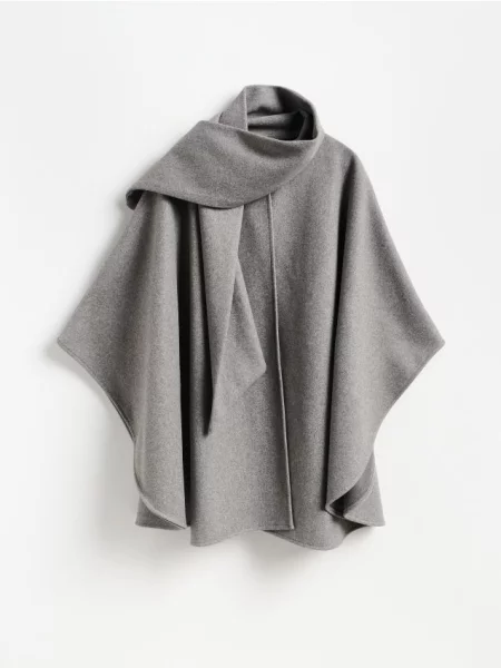 Reserved Poncho cu guler-șal deschis gri
