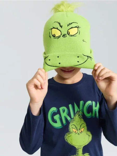 Sinsay Beanie čepice s výšivkou Grinch neonová