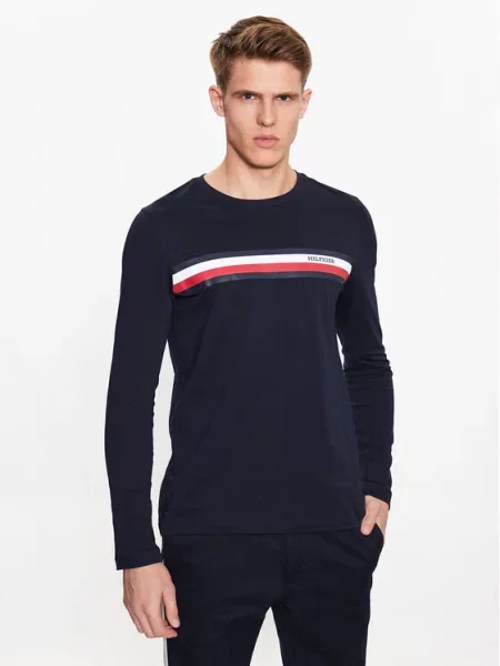 Tommy Hilfiger Majica z dolgimi rokavi Monotype Chest Stripe Mornarsko modra
