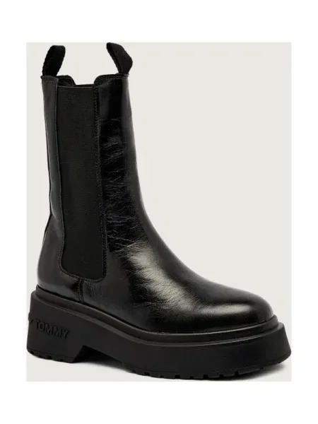 Tommy Jeans De piele ghete chelsea negru