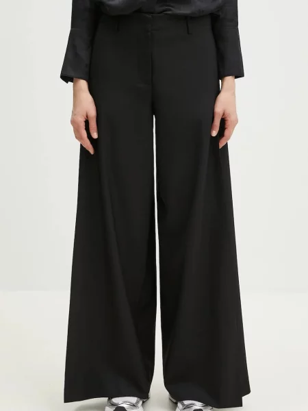 Kenzo pantaloni de lână femei lat high waist negru