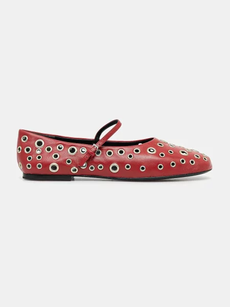 Tory Burch Usnjene balerinke Eyelet Mary Jane Ballet rdeča