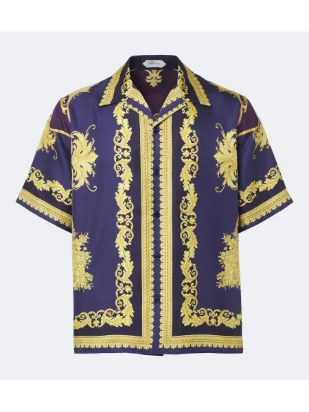 Cămașă Versace de mătase albastru