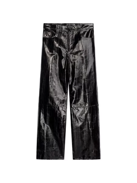 Pantaloni Dries Van Noten din piele negru