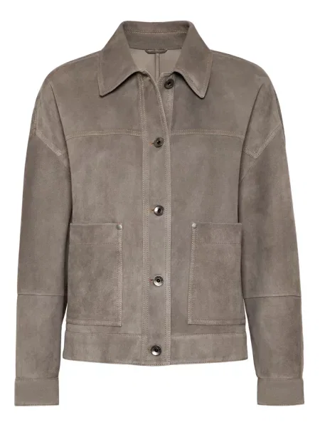 Kurtka skórzana Brunello Cucinelli szara