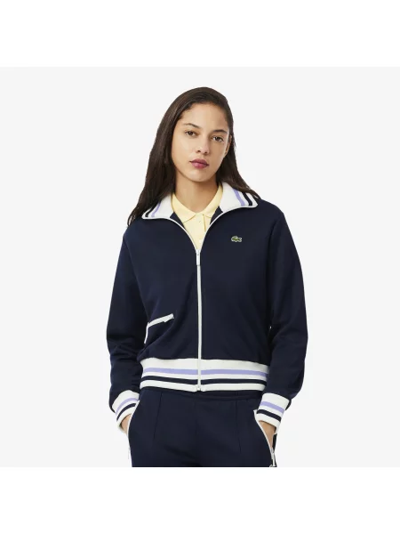 Lacoste Bluza Z Zamkiem I Ozdobnymi Paskami niebieska