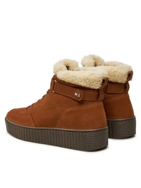 Tommy Hilfiger Bakancs Faux Fur Nubuck Low Lace-Up barna