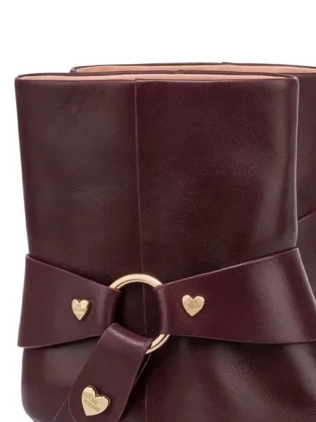Cizme scurte Love Moschino din piele cu motiv cu inimi roșu