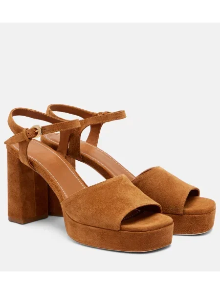Sandale Staud din piele de căprioară cu platformă maro