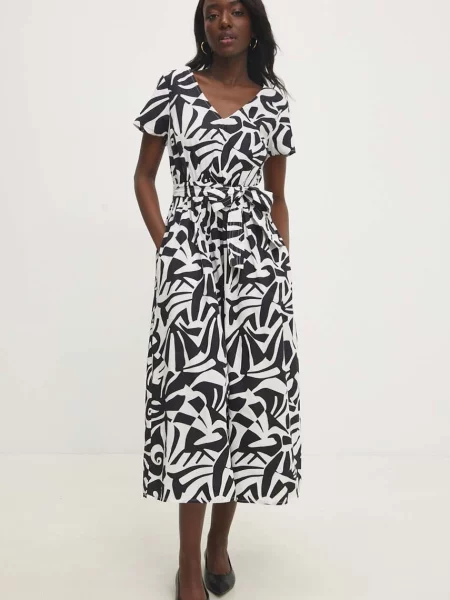 Answear Lab sukienka midi rozkloszowana czarny