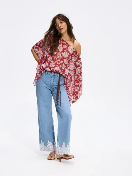 Reserved Джинси wide leg з мереживом синій