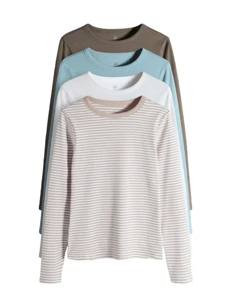 The Set Tričko azurová modrá / světle hnědá / tmavě hnědá bílá