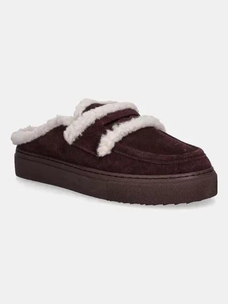 Inuikii papuci din piele întoarsă Mule Wool roșu