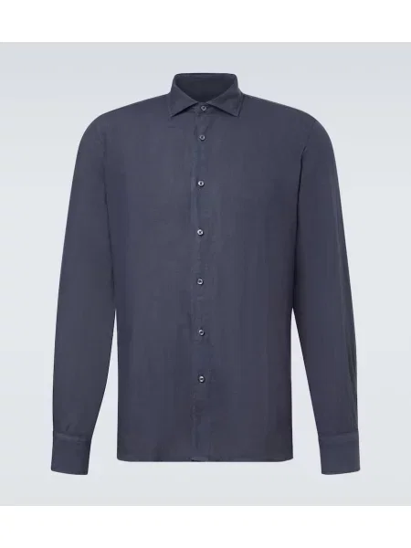 Lněná košile Fedeli modrá