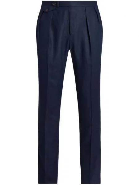 Lněné kalhoty Polo Ralph Lauren modré