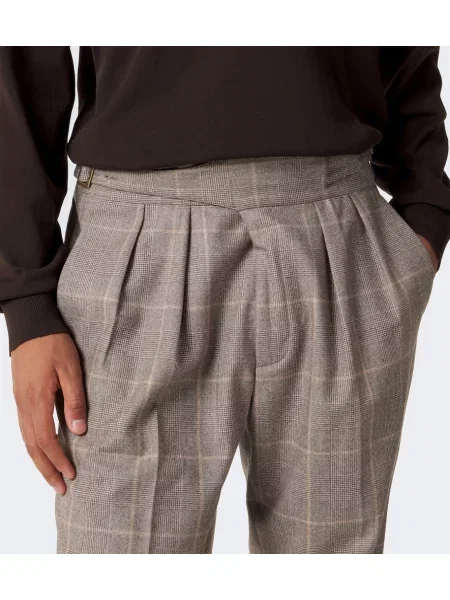 Pantaloni Rubinacci de lână în carouri bej