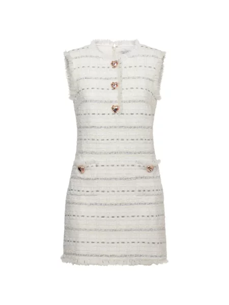 Bouclé rochie mini Self-portrait cu motiv cu inimi alb