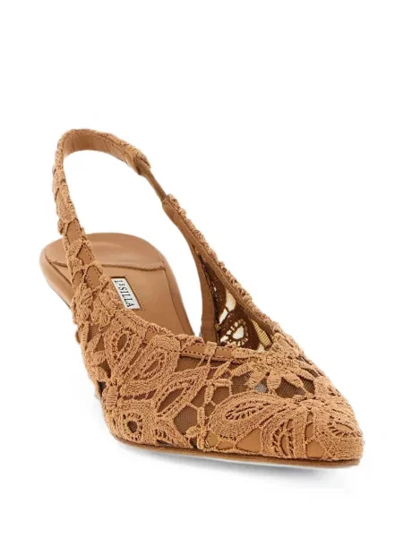Pantofi cu toc Le Silla din dantelă slingback maro
