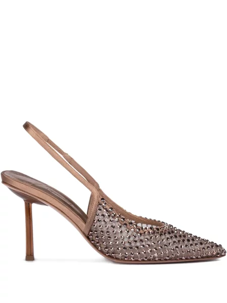 Pantofi cu toc Le Silla slingback de cristal maro