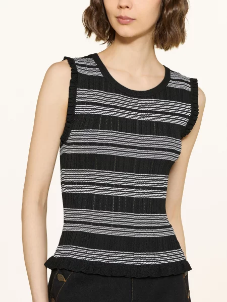 Dzianinowy top Claudie Pierlot z falbankami biały