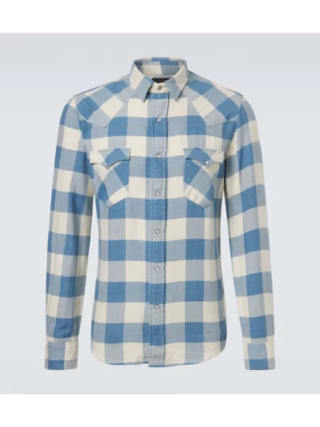 Lněná kostkovaná košile Rrl modrá