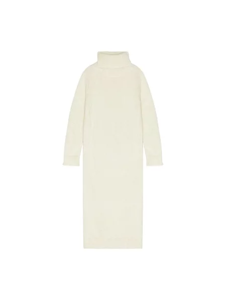 Sukienka maxi Saint Laurent wełniana beżowa