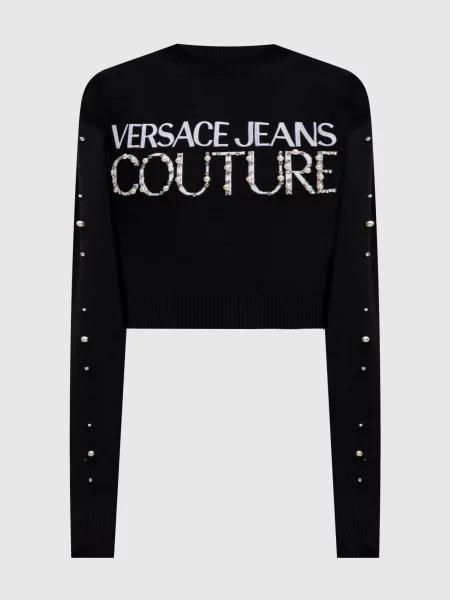 Укорочений джемпер з вишивкою логотипа з намистинами Versace Jeans Couture чорний