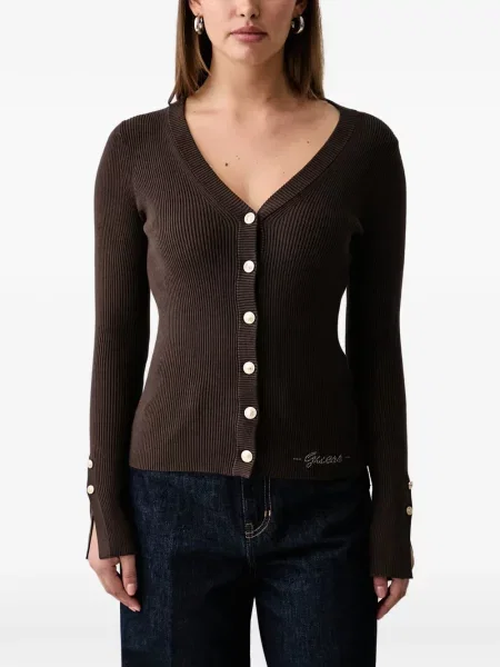 Cardigan Guess tricotate cu decolteu în V maro